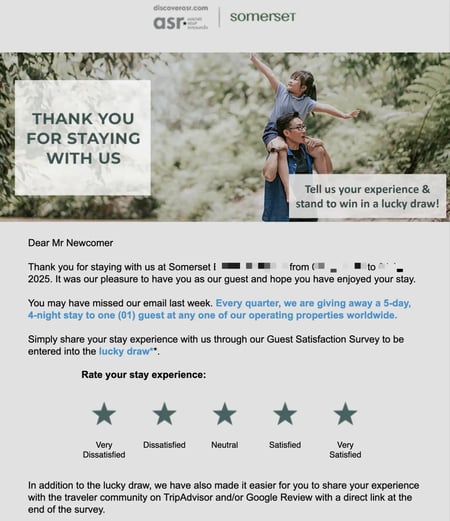 somersets customer satisfaction survey for people who stay at a hotel